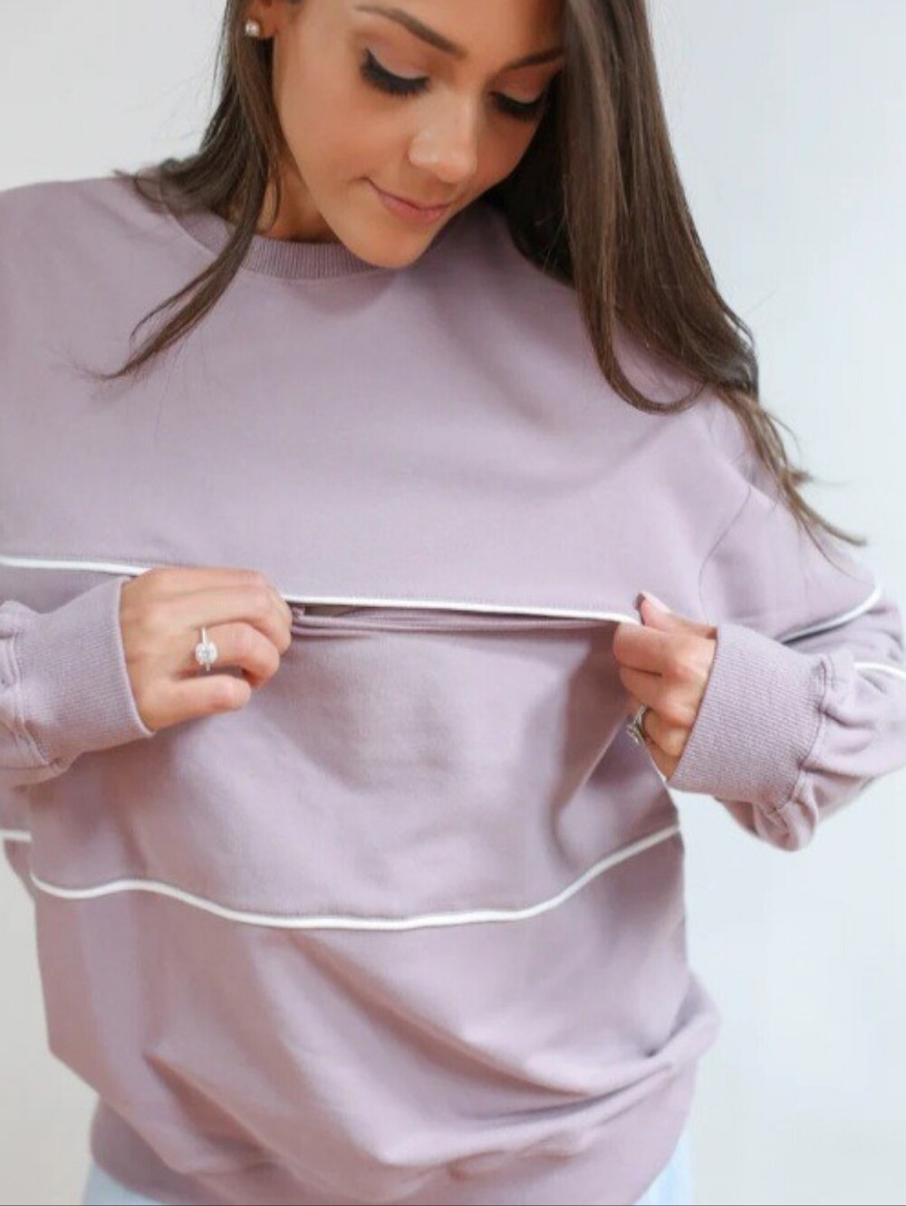 Movemama Cotton Relaxed Invisible-Zip Nursing Sweatshirt in Dusty Mauve